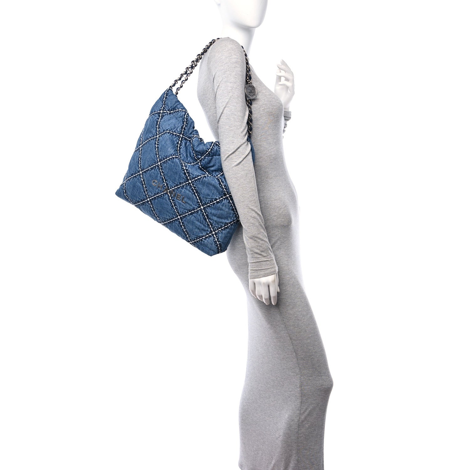Chanel Denim Quilted Stitched Chanel 22 Blue 2 of 11