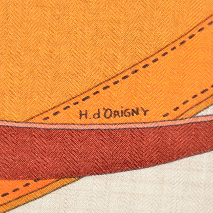 Hermes Cashmere Silk La Promenade Du Matin Shawl 140 Orange Naturel Ocre 5 of 7