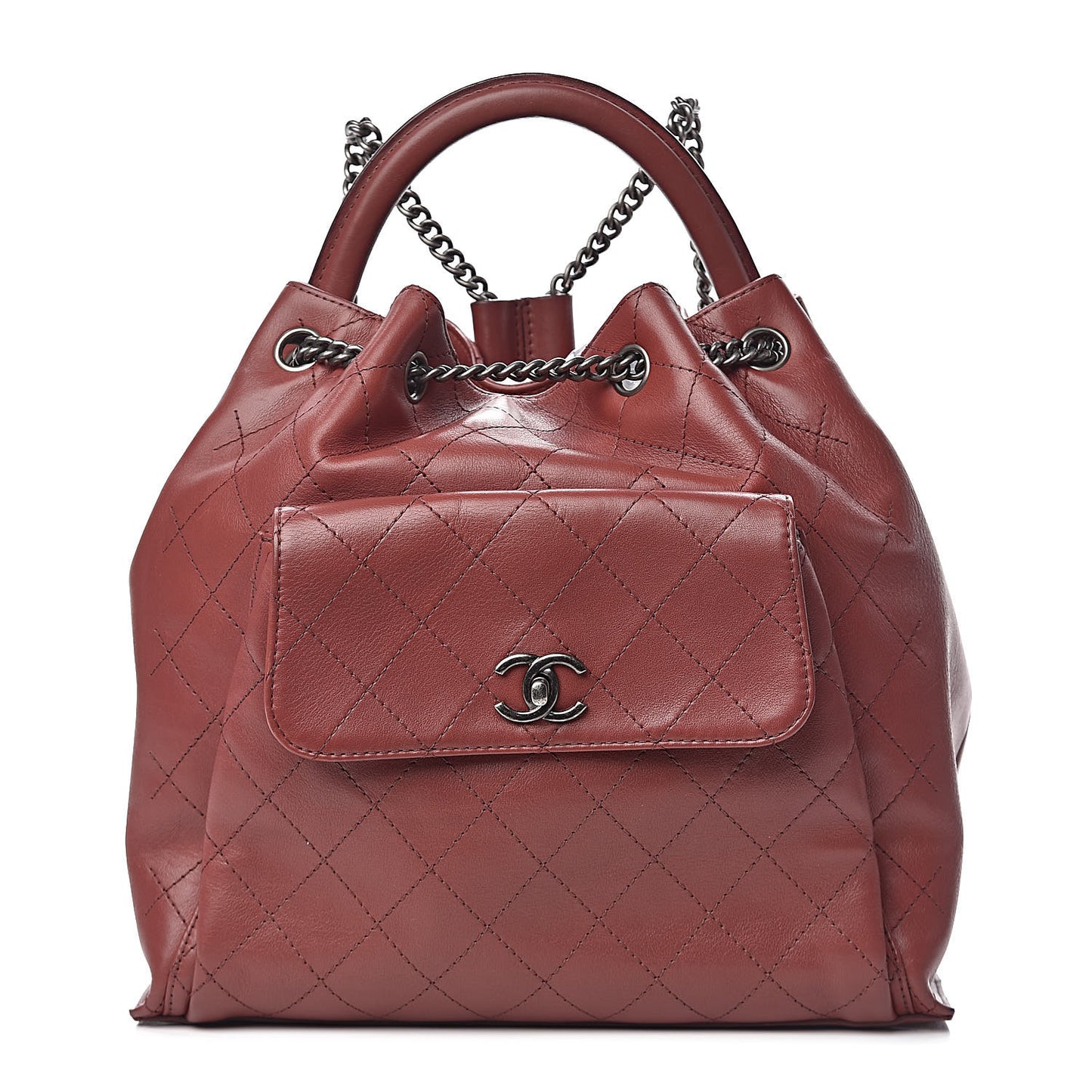 Calfskin Stitched Large Urban Luxury Drawstring Backpack Red