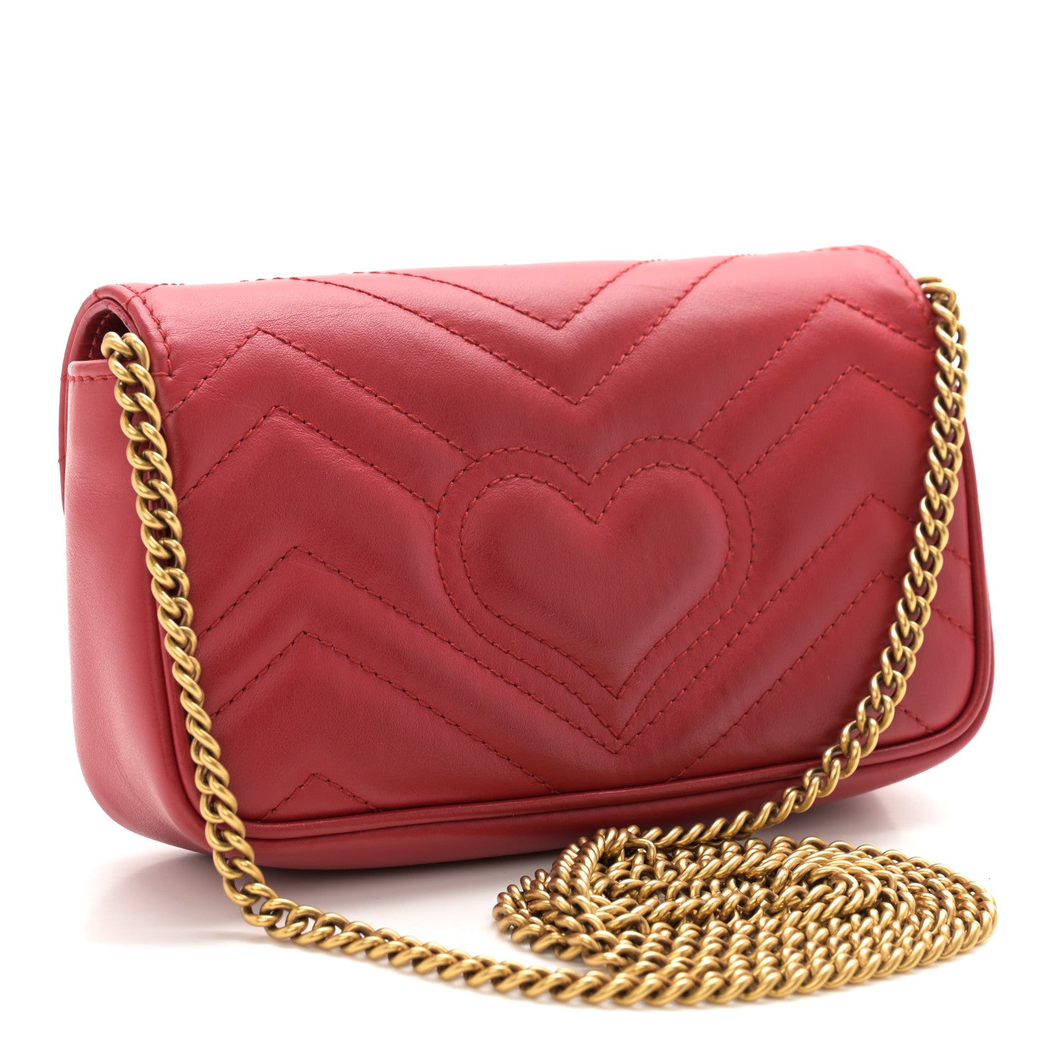 Gucci Calfskin Matelasse Super Mini GG Marmont Shoulder Bag Hibiscus Red 3 of 11