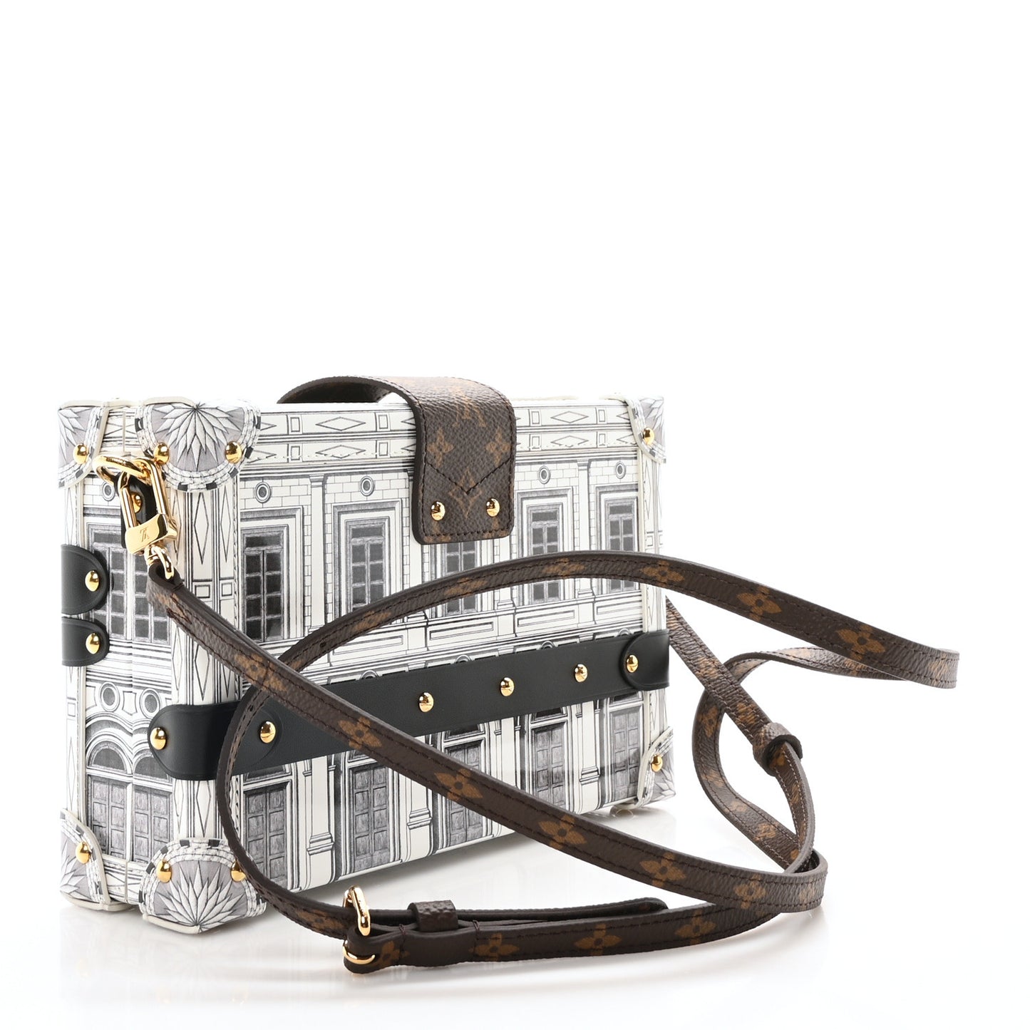 X FORNASETTI Calfskin Architettura Petite Malle White Black