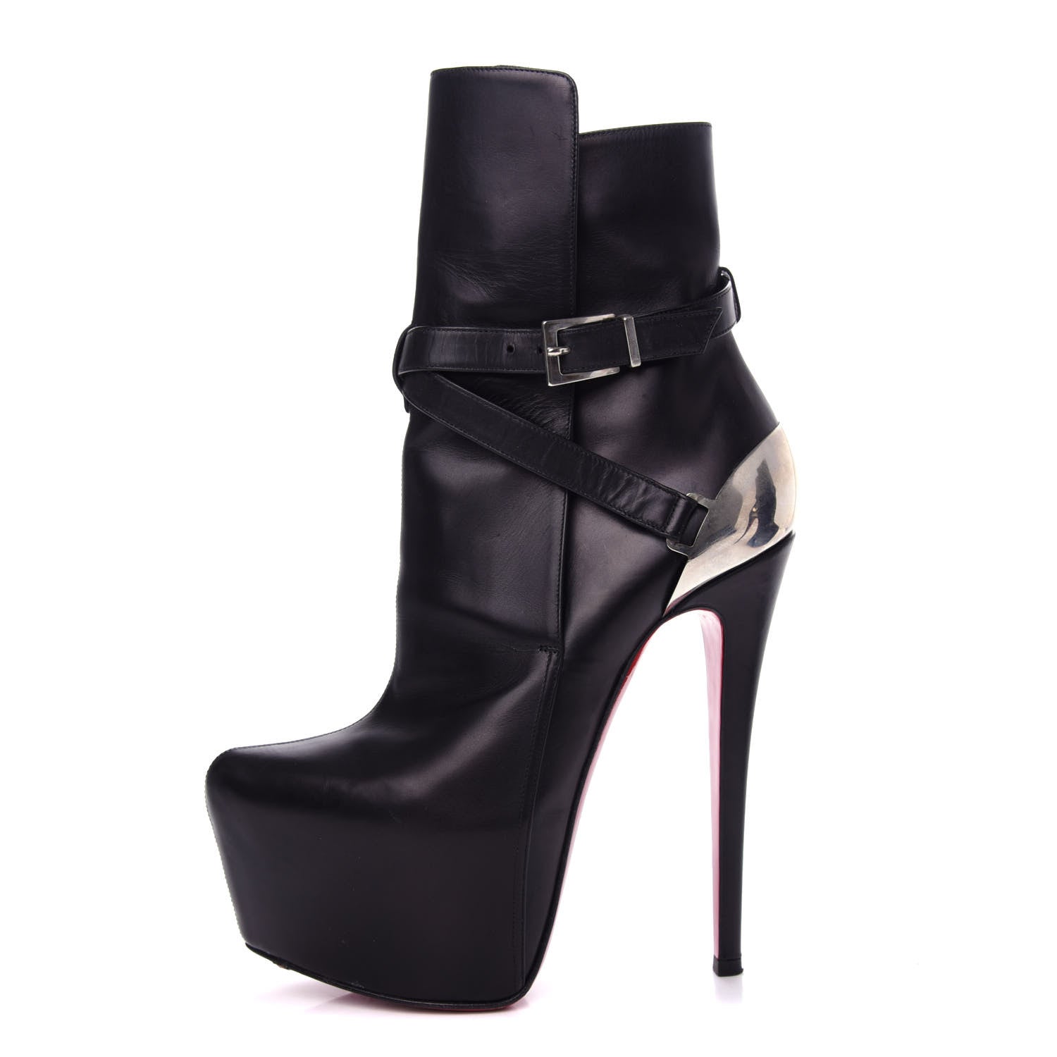 Christian Louboutin Shiny Calfskin Equestria 160 Platform Ankle Boots 35.5 Black 1 of 9