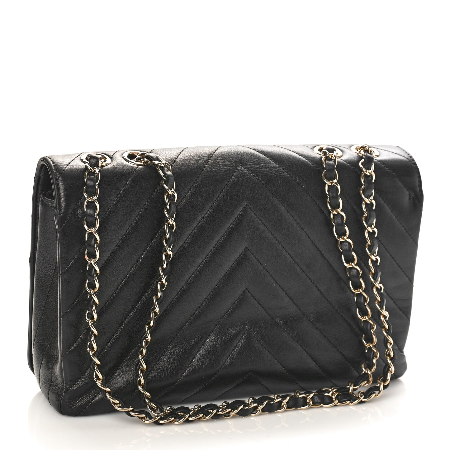 Calfskin Chevron Quilted Large Statement Flap Black