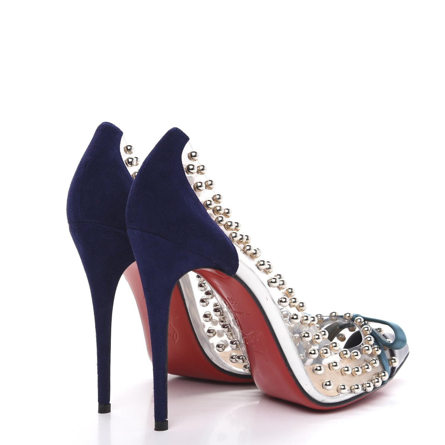 Christian Louboutin Suede Patent Studded Bille et Boule 100 Pumps 38 Navy 4 of 7