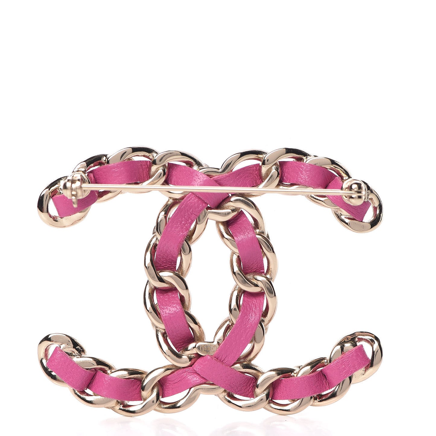 Lambskin Pearl Chain CC Brooch Pink Gold