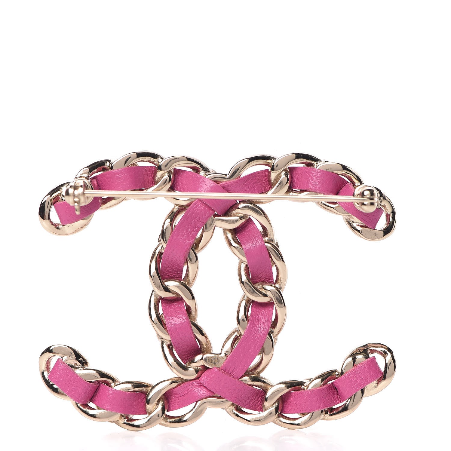 Chanel Lambskin Pearl Chain CC Brooch Pink Gold 3 of 5