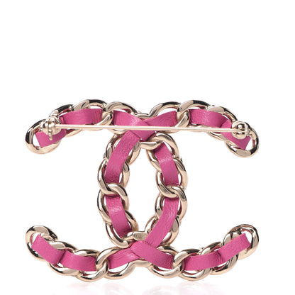Chanel Lambskin Pearl Chain CC Brooch Pink Gold 3 of 5