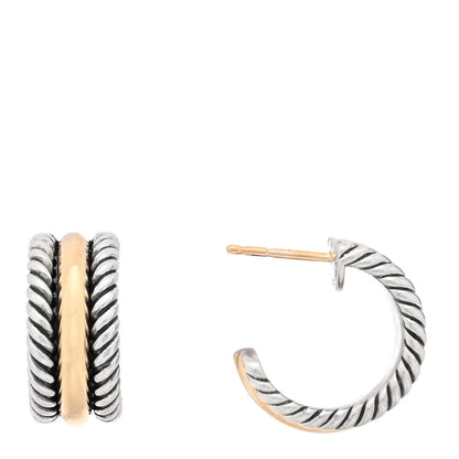David Yurman Sterling Silver 14K Yellow Gold 16mm Cable Classics Hoop Earrings 1 of 4