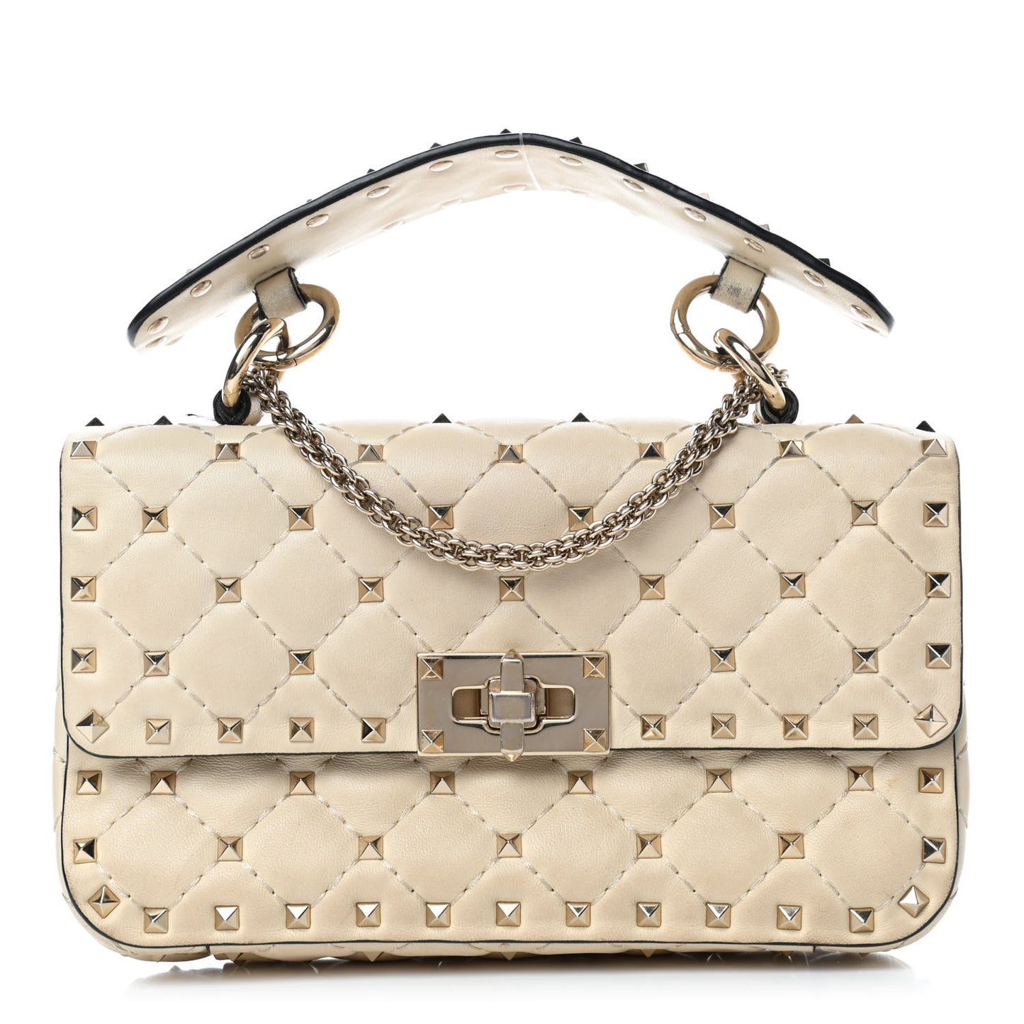 Lambskin Small Rockstud Spike Shoulder Bag White