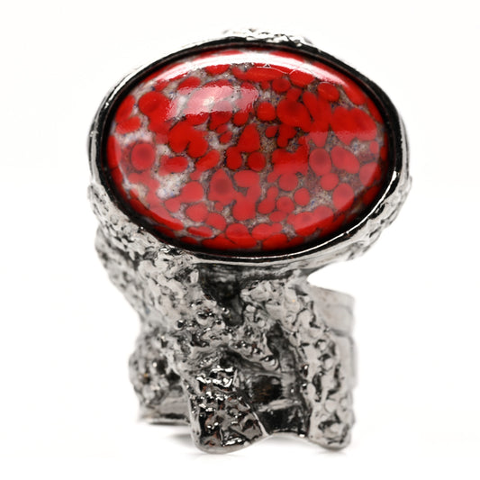 Ruthenium Glass Cabochon Arty Ovale Ring 6 Red