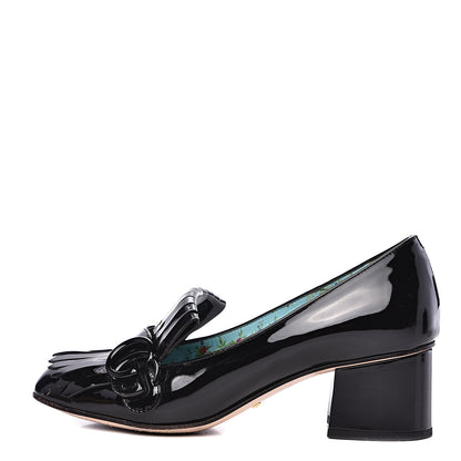 Gucci Vernice GG Marmont Fringe 50mm Loafer Pumps 37 Black 1 of 11