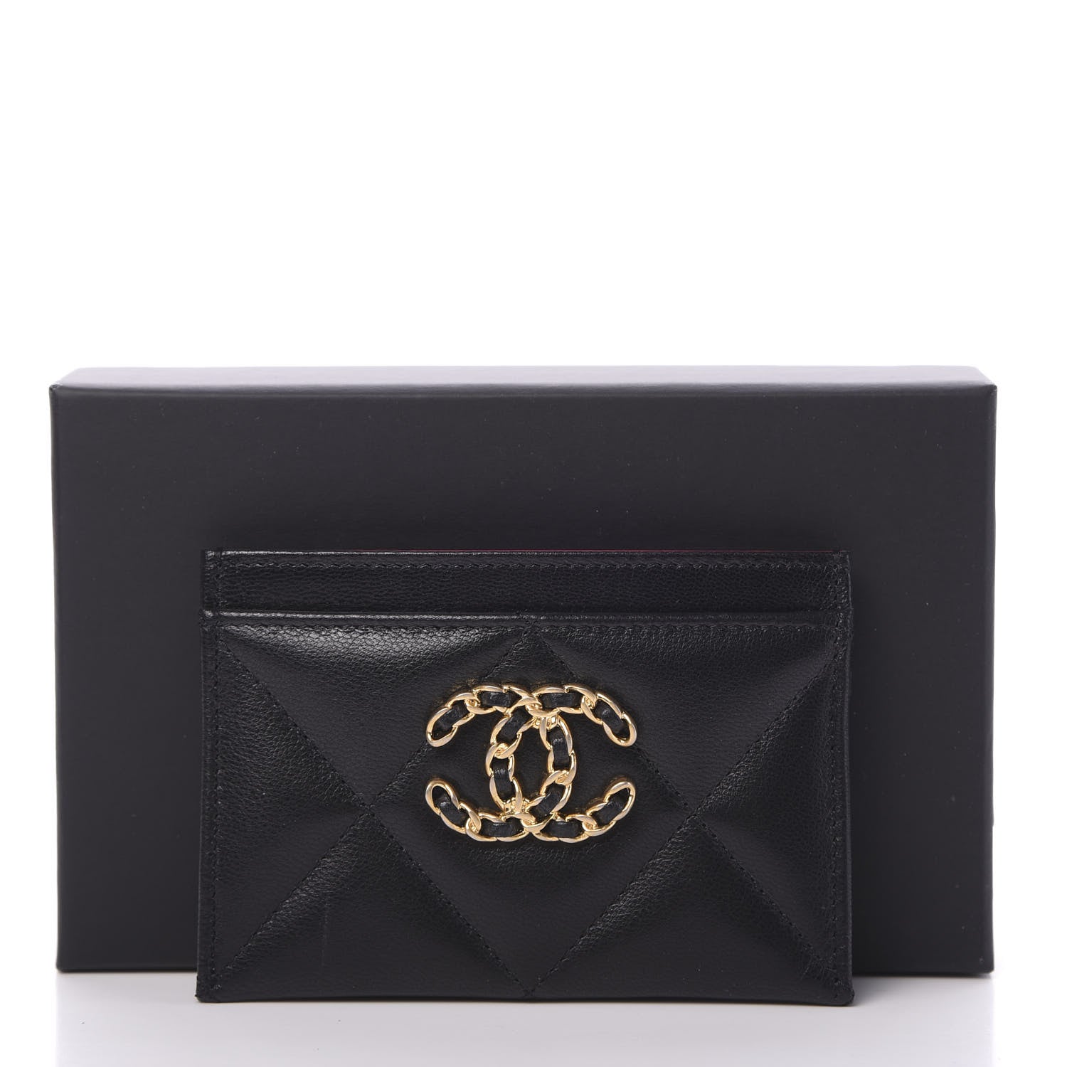 Chanel Shiny Goatskin Quilted Chanel 19 Card Holder Black 8 of 8
