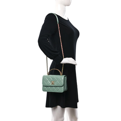 Chanel Shiny Calfskin Quilted Mini Metal Top Handle Flap Light Green 2 of 10
