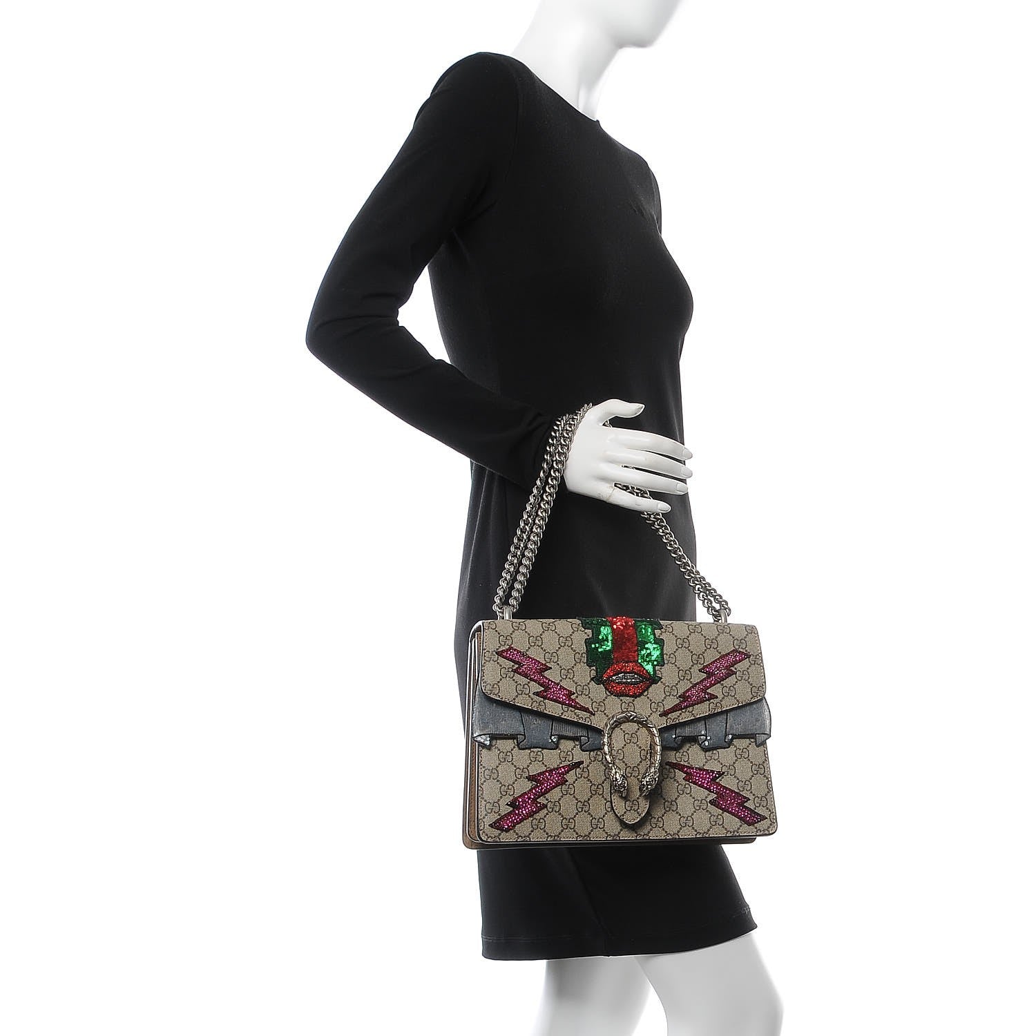Gucci GG Supreme Monogram Lightning Embroidered Medium Dionysus Shoulder Bag Beige 2 of 9