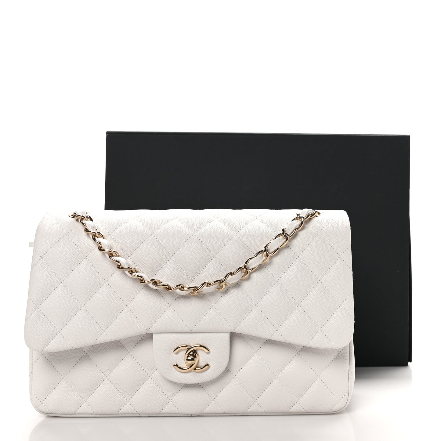 Caviar Quilted Jumbo Double Flap White