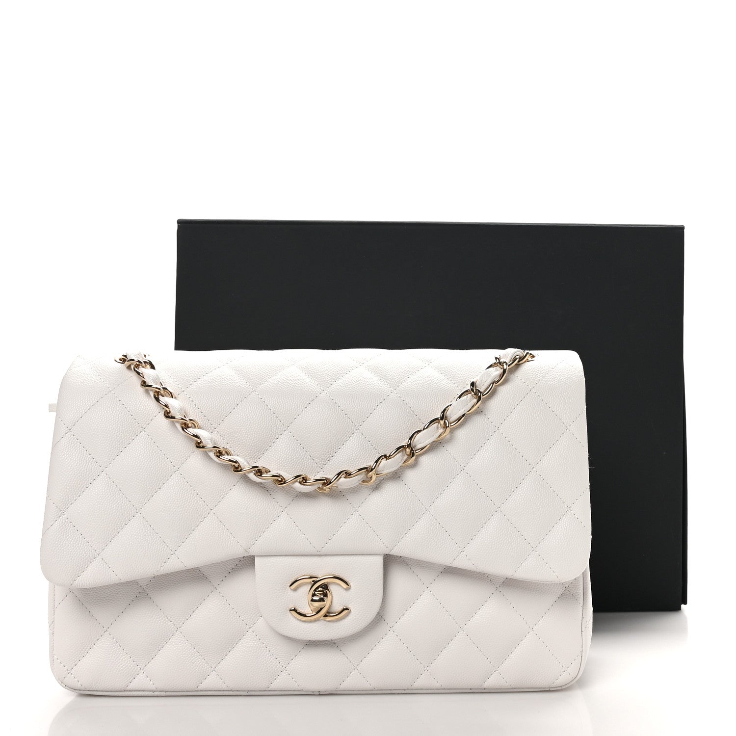 Chanel Caviar Quilted Jumbo Double Flap White 11 of 11
