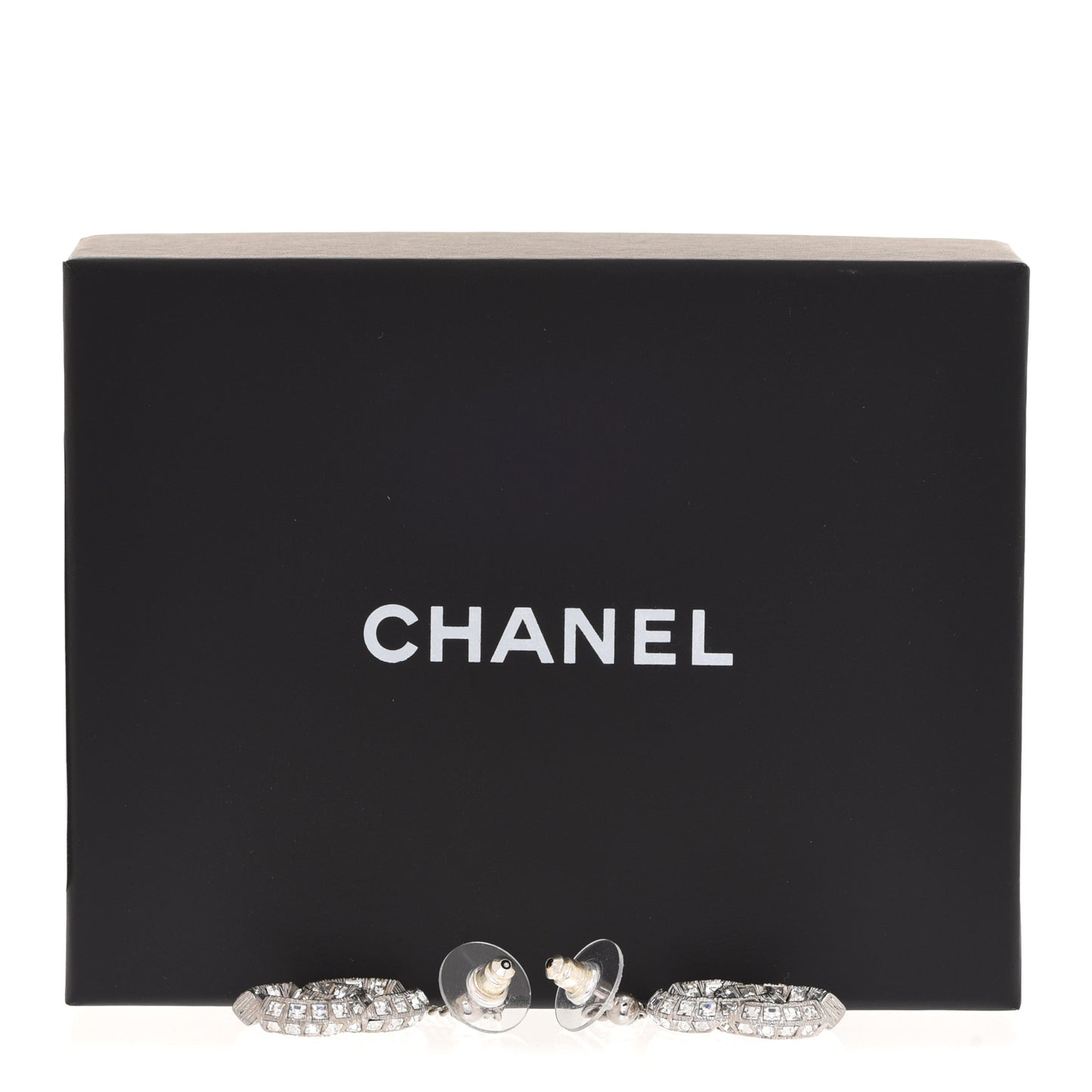 Baguette Crystal CC Drop Earrings Silver