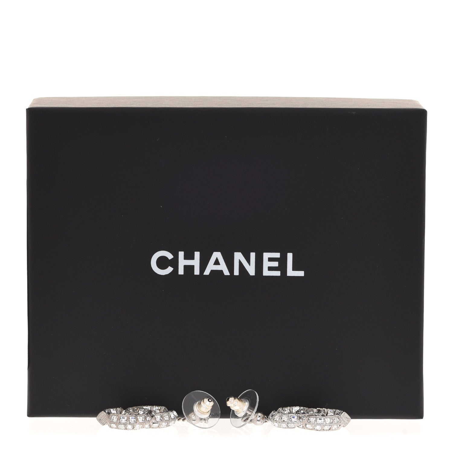 Chanel Baguette Crystal CC Drop Earrings Silver 4 of 4