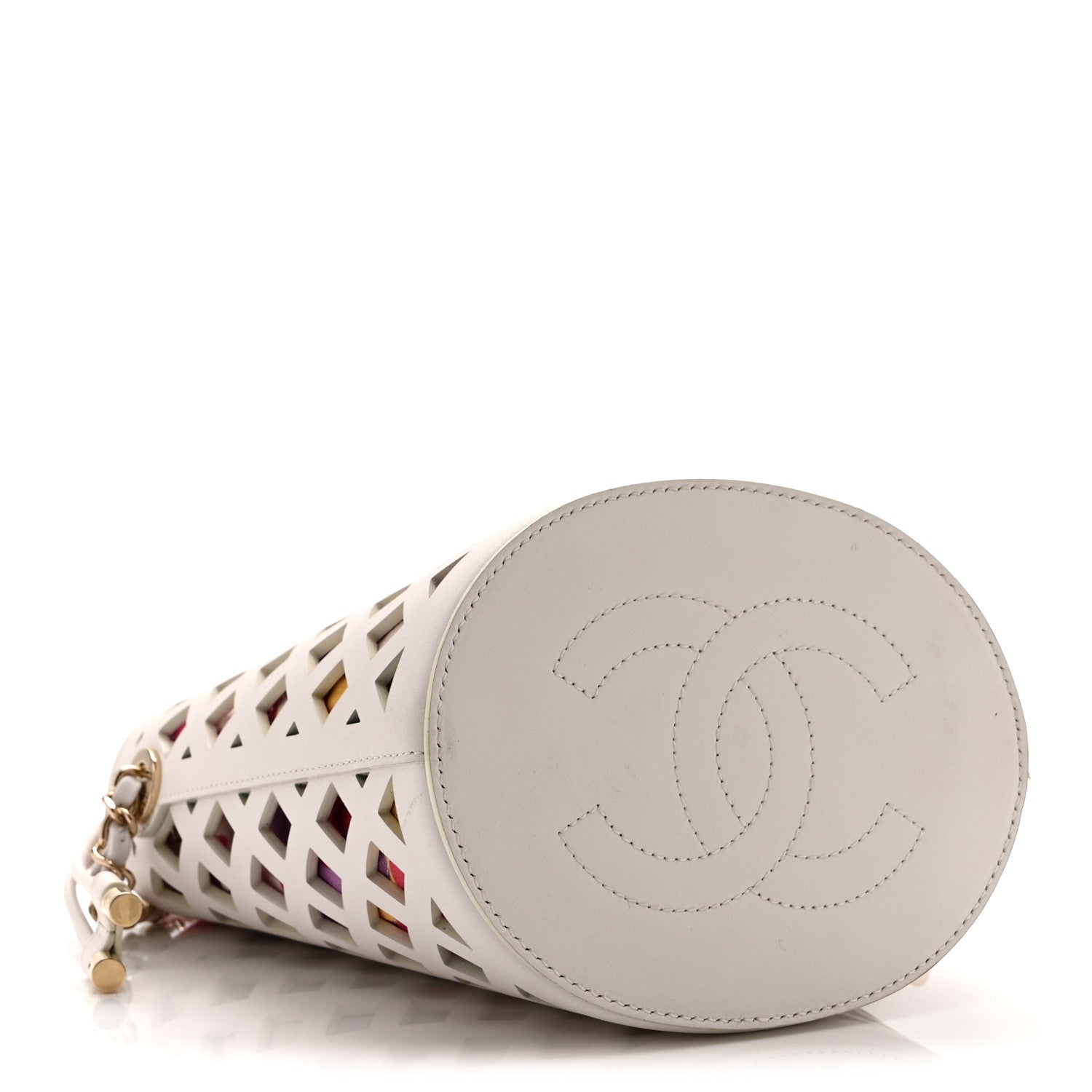 Chanel Lambskin Sea Through Bucket Drawstring Bag White Multicolor 5 of 14