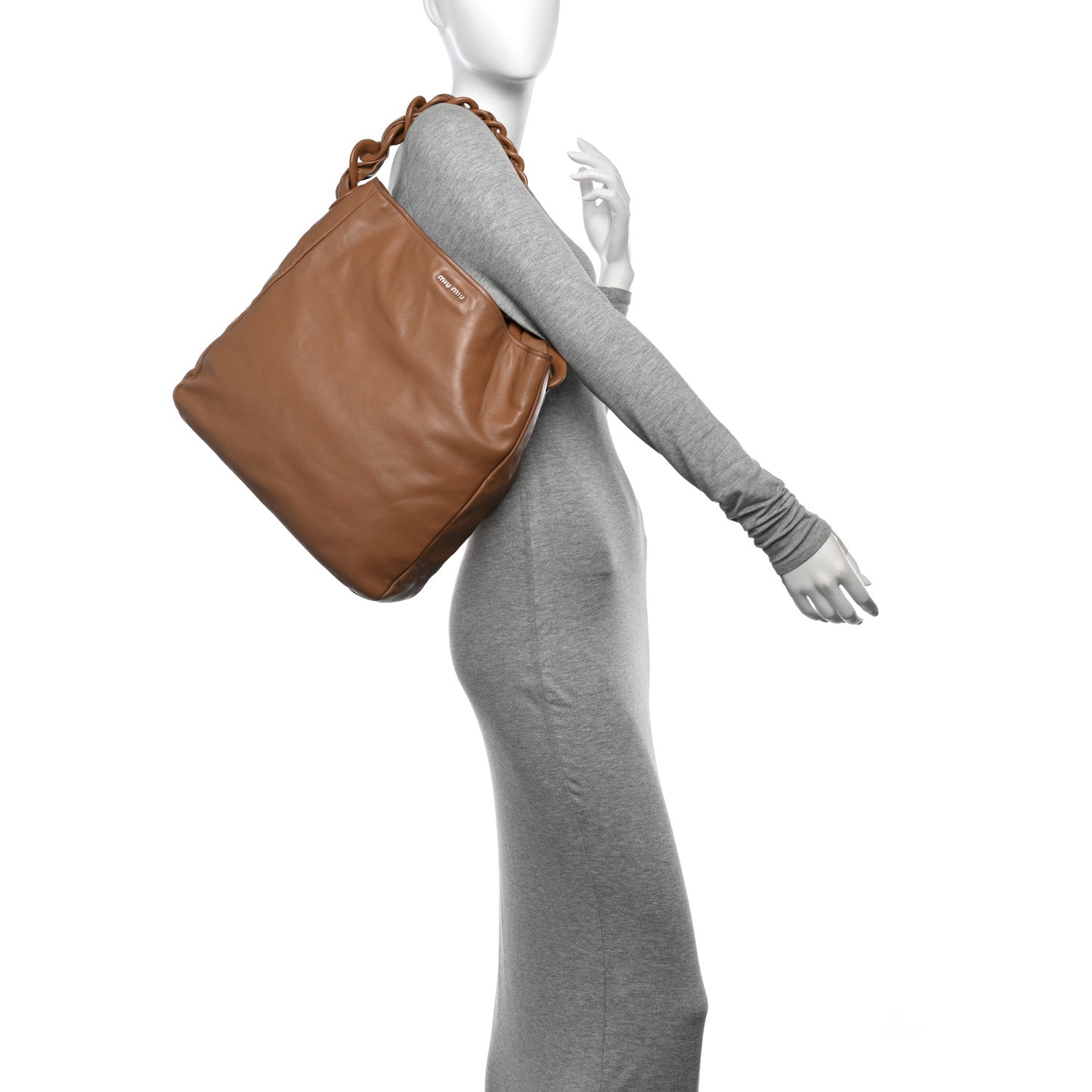 Miu Miu Soft Calf Chain Hobo Caramel 2 of 12