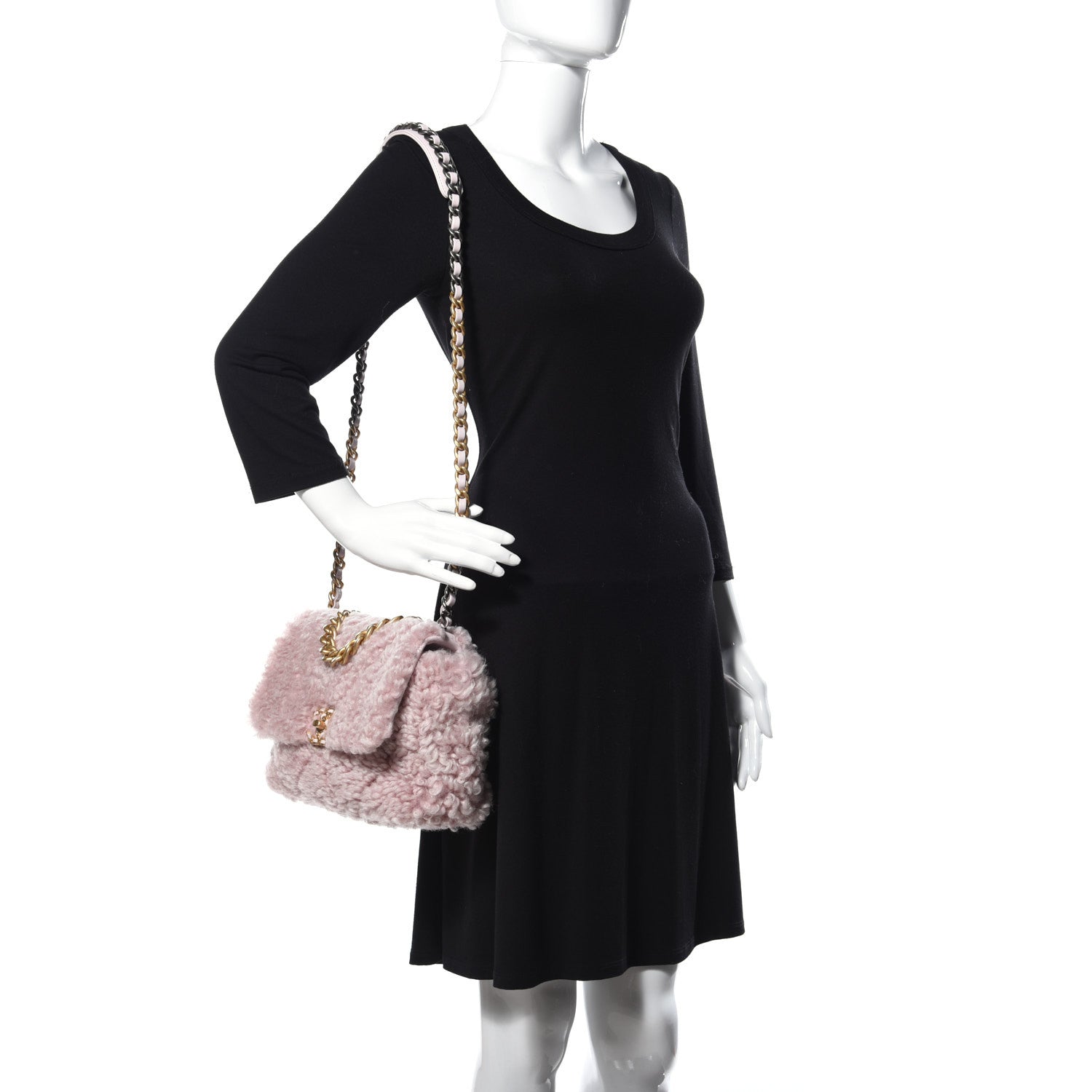 Chanel Shearling Sheepskin Medium 19 Flap Light Pink 2 of 9