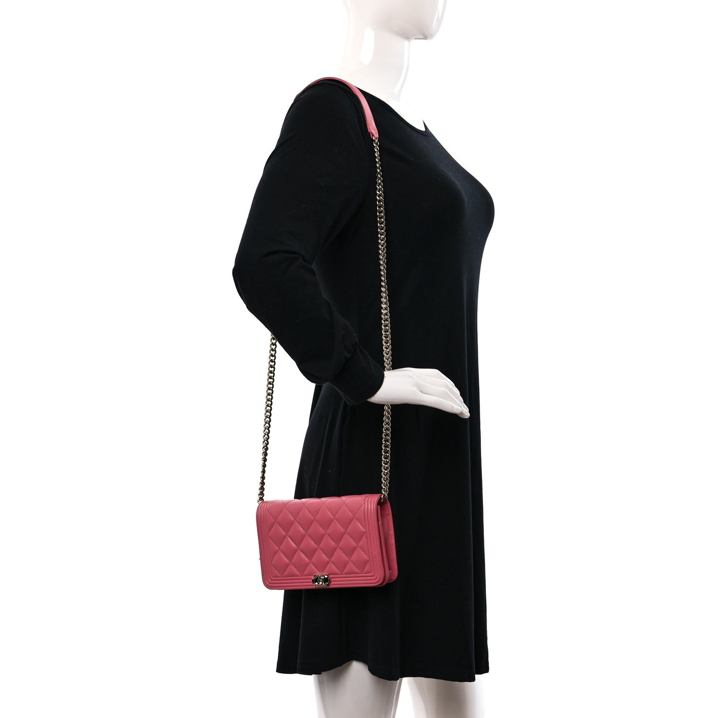 Caviar Quilted Boy Wallet On Chain WOC Pink