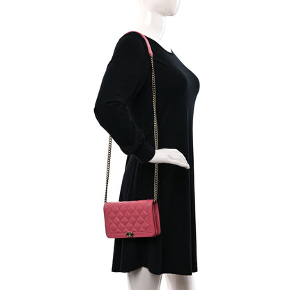 Chanel Caviar Quilted Boy Wallet On Chain WOC Pink 2 of 11