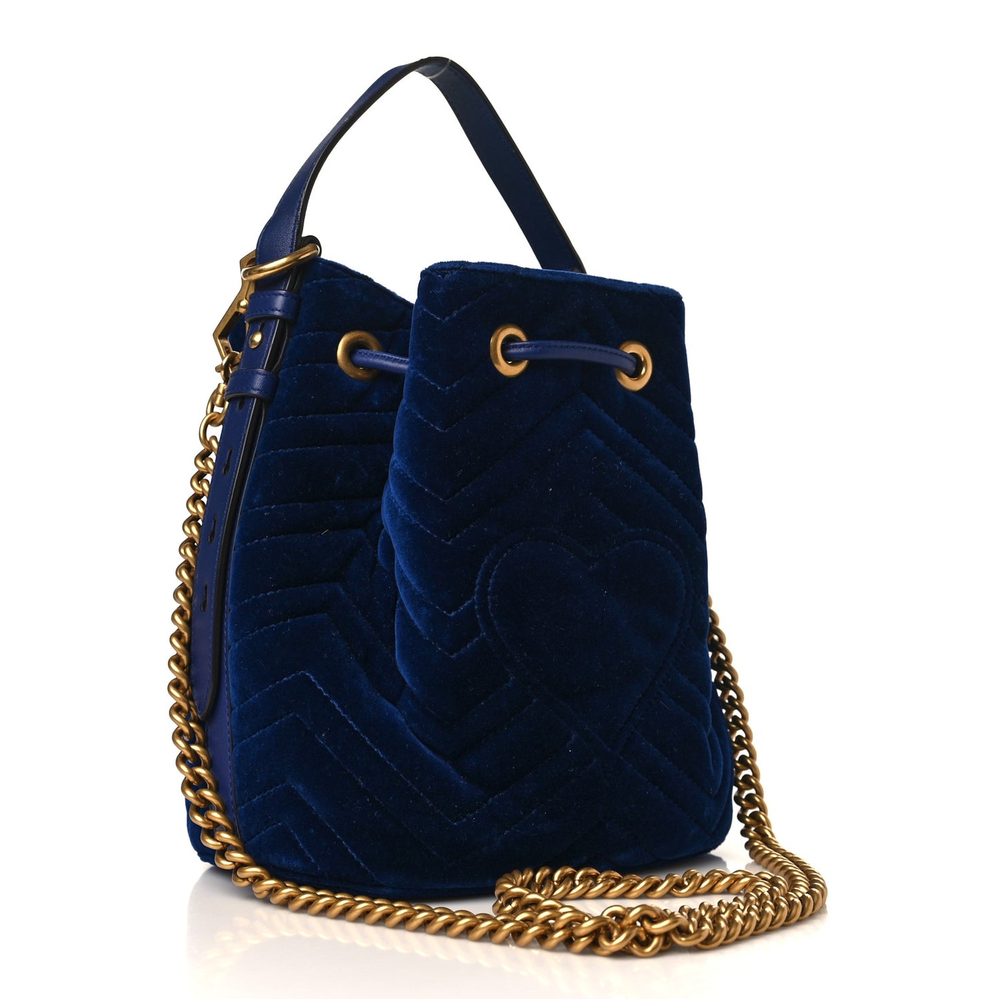 Velvet Matelasse GG Marmont Bucket Bag Cobalt Blue