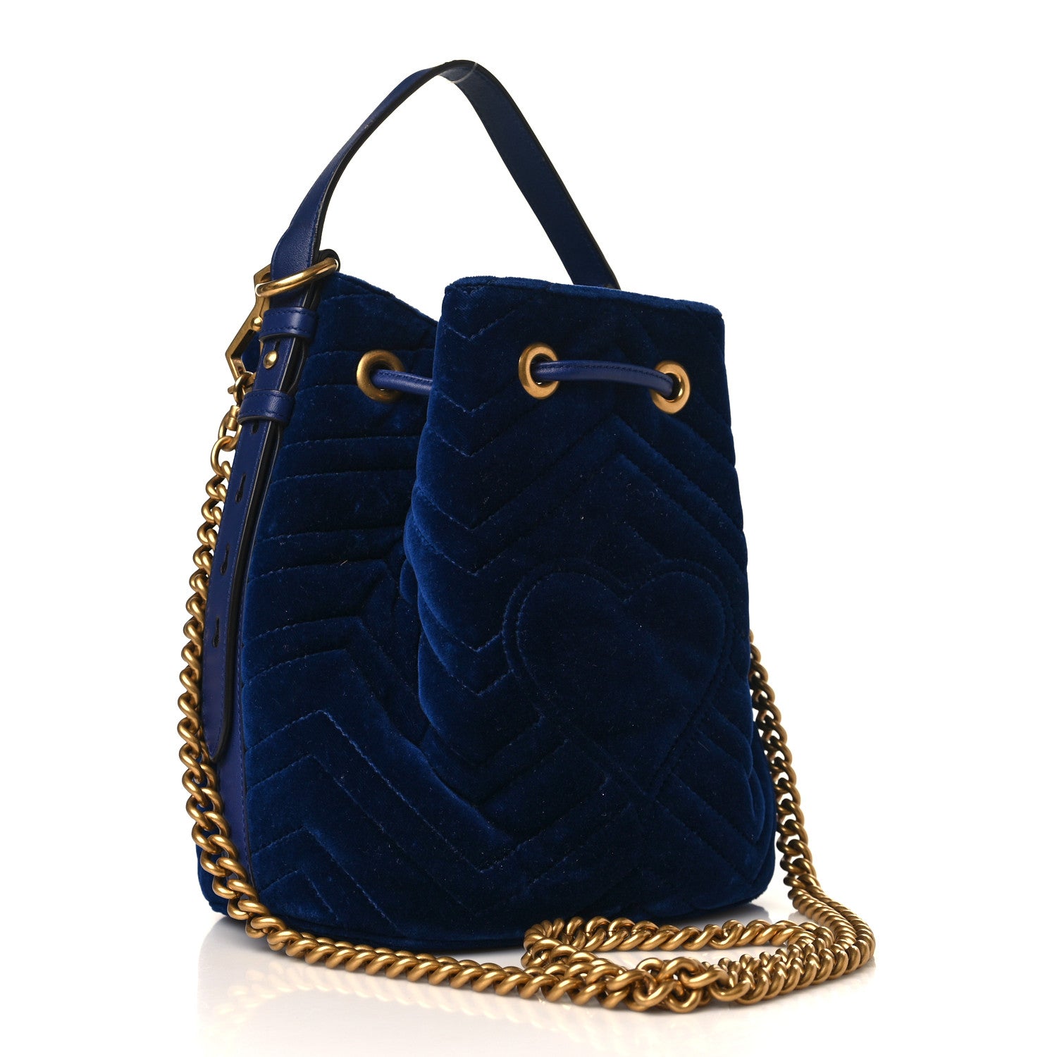 Gucci Velvet Matelasse GG Marmont Bucket Bag Cobalt Blue 3 of 10
