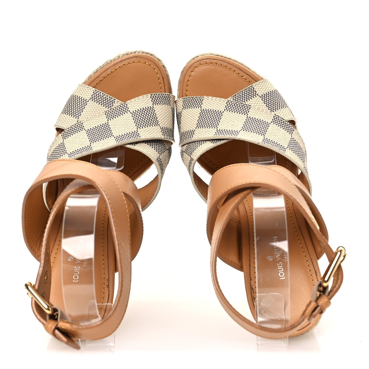 Louis Vuitton Damier Azur Starboard Wedges 35 Tan 1738858