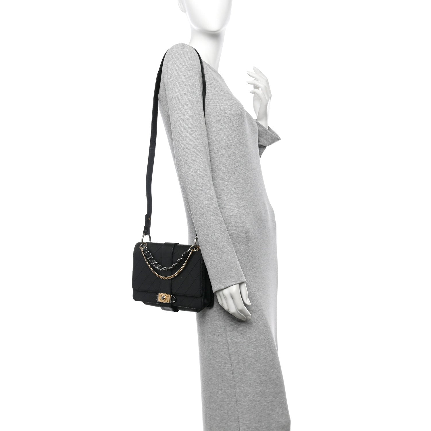 Chanel Calfskin Stitched Multi Chain Flap Bag Black 2 of 12