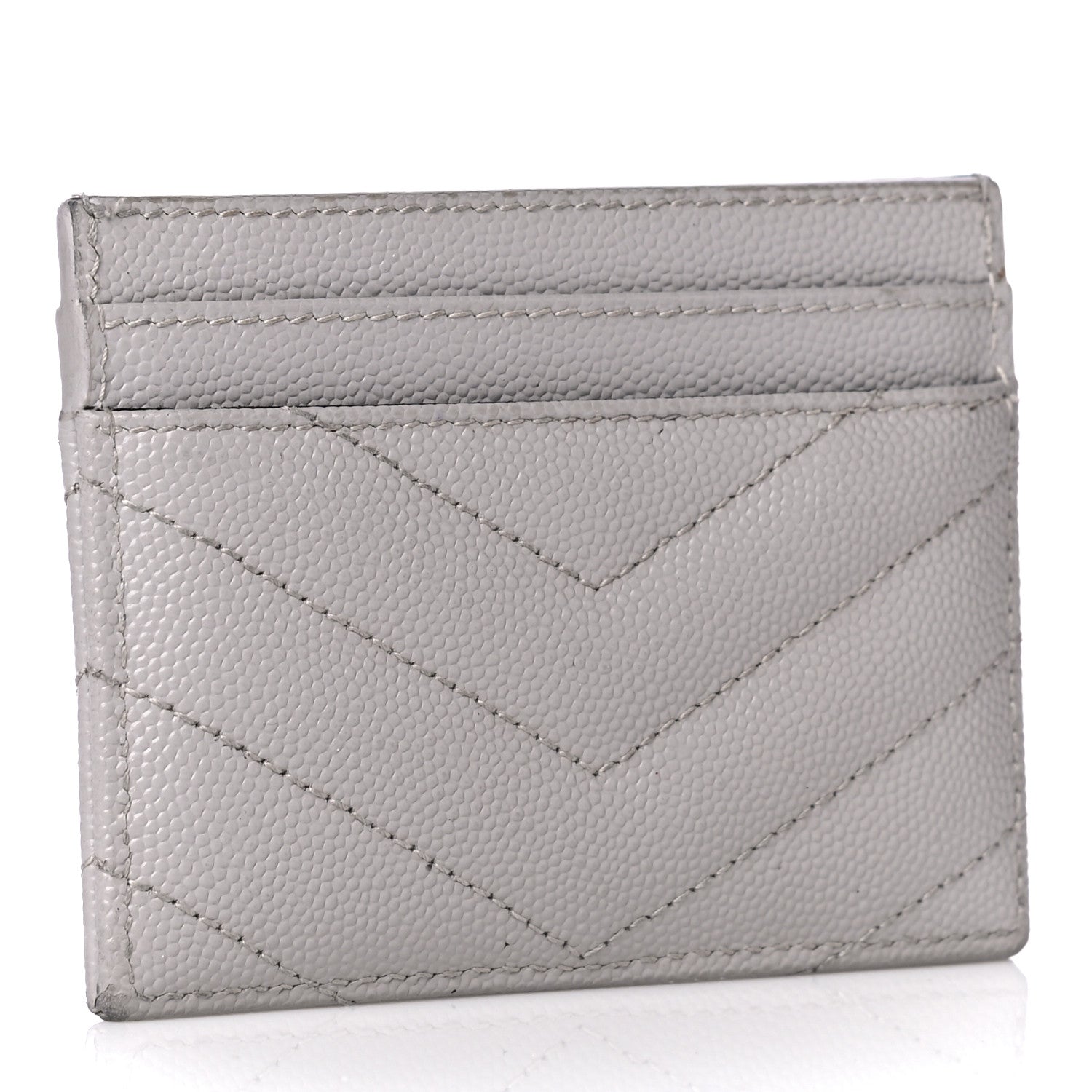 Saint Laurent Grain De Poudre Matelasse Chevron Monogram Credit Card Case Granite 3 of 7