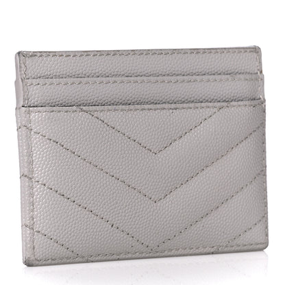Saint Laurent Grain De Poudre Matelasse Chevron Monogram Credit Card Case Granite 3 of 7