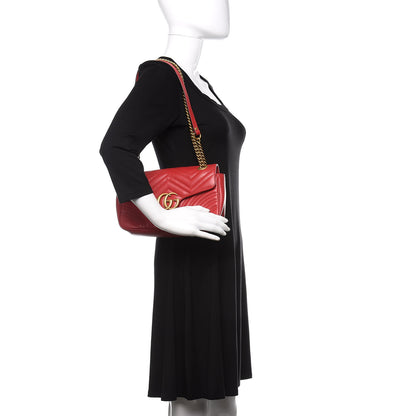 Gucci Calfskin Matelasse Small GG Marmont Shoulder Bag Hibiscus Red 2 of 12
