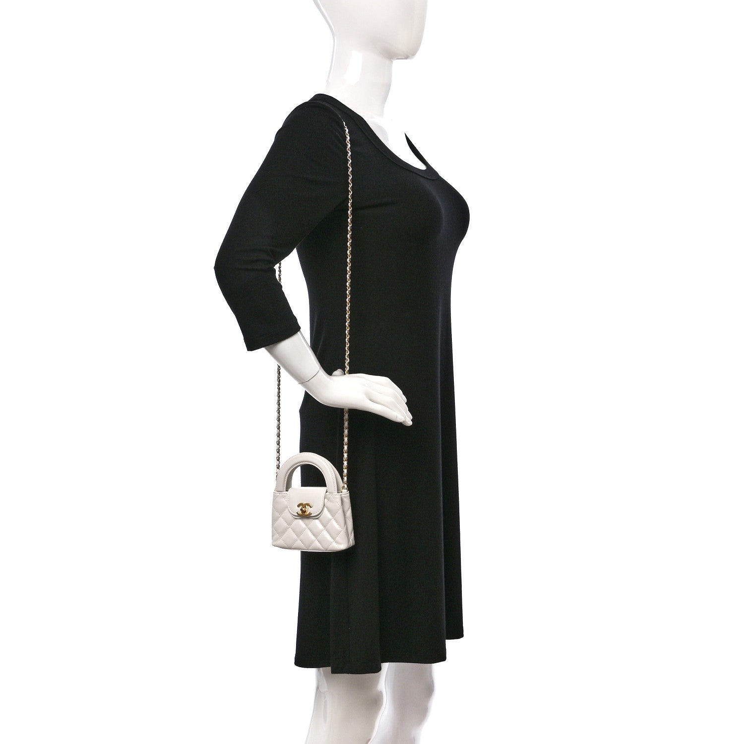 Chanel Shiny Aged Calfskin Quilted Mini Nano Kelly Shopper White 2 of 11