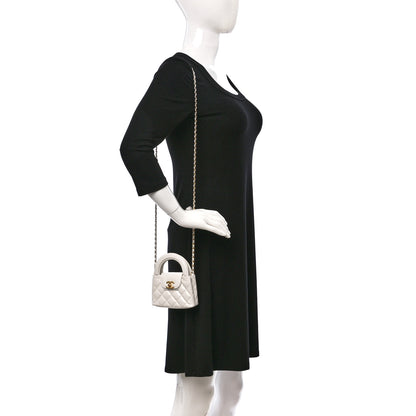 Chanel Shiny Aged Calfskin Quilted Mini Nano Kelly Shopper White 2 of 11