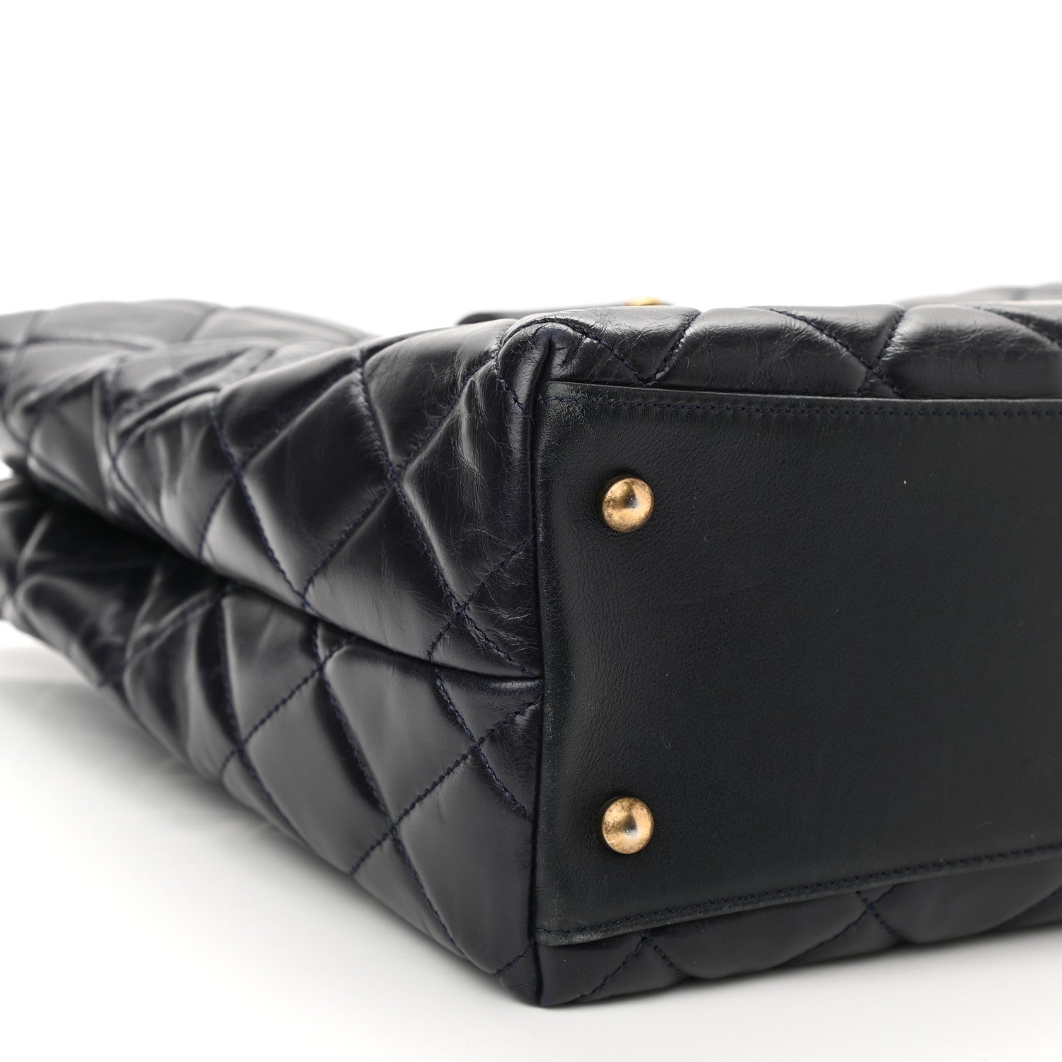 Chanel Calfskin Quilted Large Gold Bar Top Handle Tote Dark Navy Blue 9 of 11
