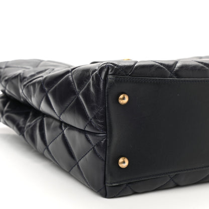 Chanel Calfskin Quilted Large Gold Bar Top Handle Tote Dark Navy Blue 9 of 11