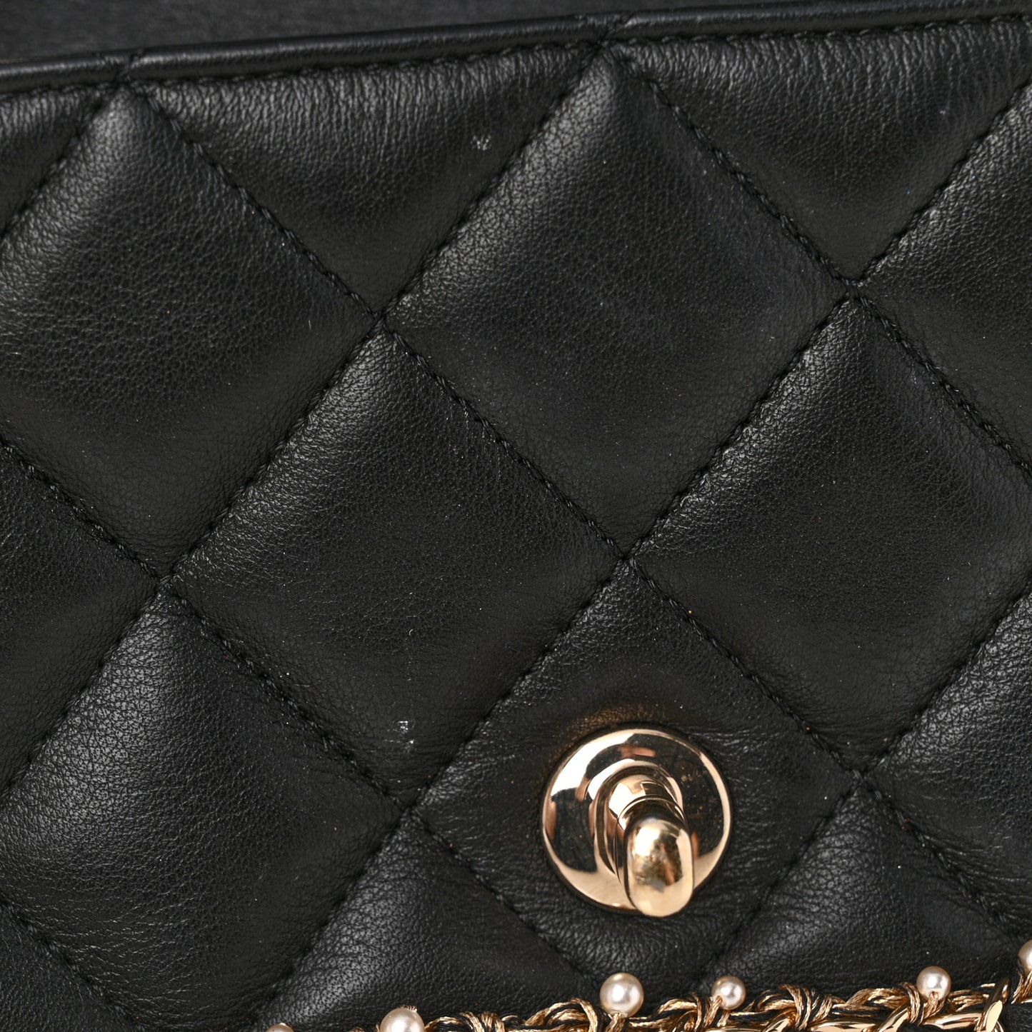 Lambskin Quilted Pearl Edge Mini Rectangular Flap Bag Black