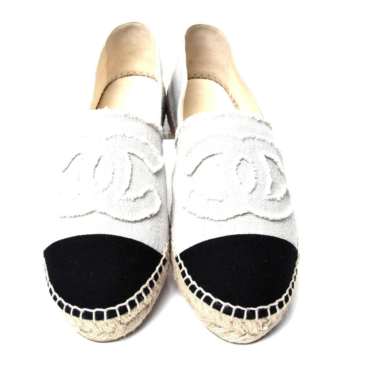 Chanel Linen CC Espadrilles 39 White Black 5 of 9