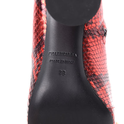Balenciaga Snakeskin Embossed Calfskin Oval Block Heel Ankle Boots 38 Red 6 of 9