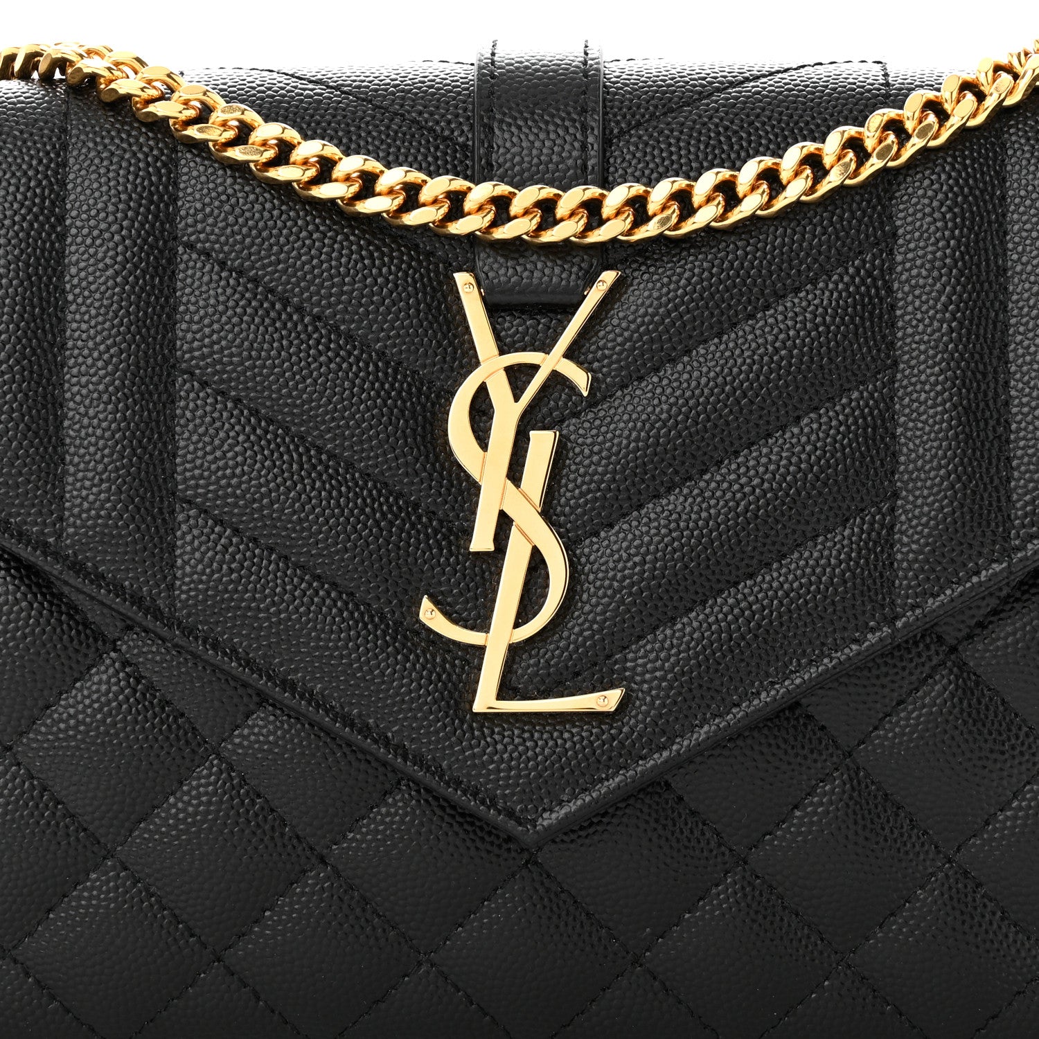 Saint Laurent Grain De Poudre Mixed Matelasse Triquilt Monogram Chain Wallet Black 8 of 10