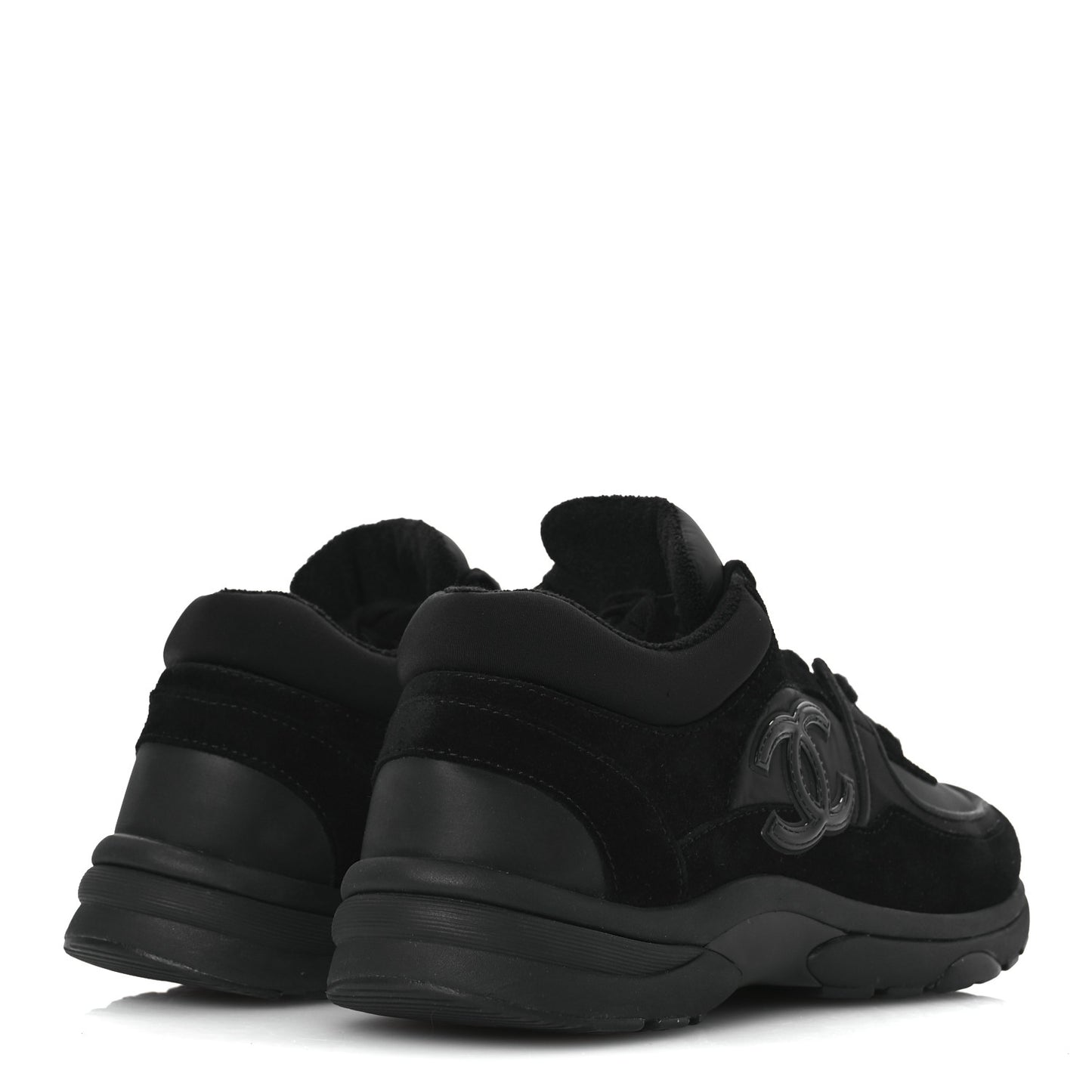 Fabric Calfskin Suede CC Sneakers 38.5 Black