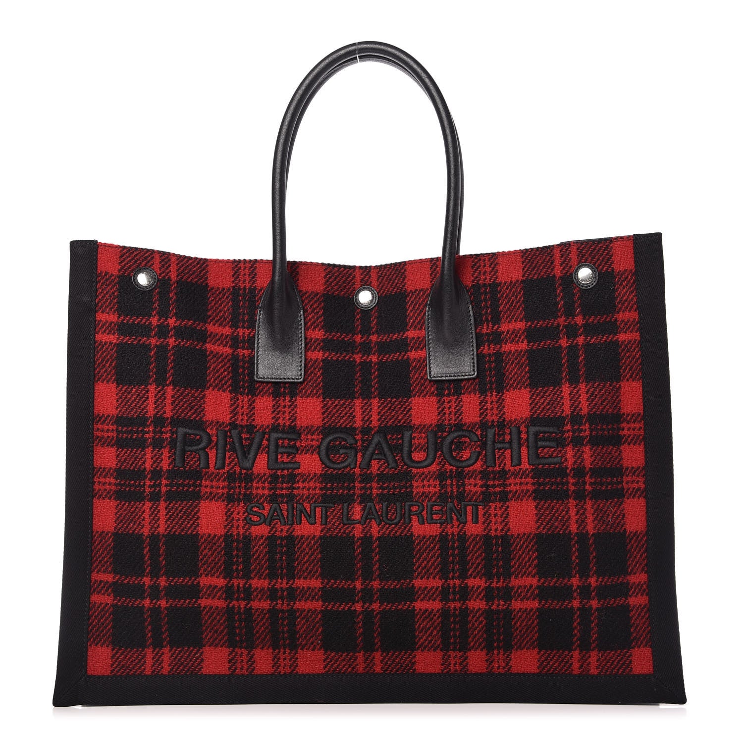 Saint Laurent Wool Tartan Rive Gauche Tote Red Black 1 of 10