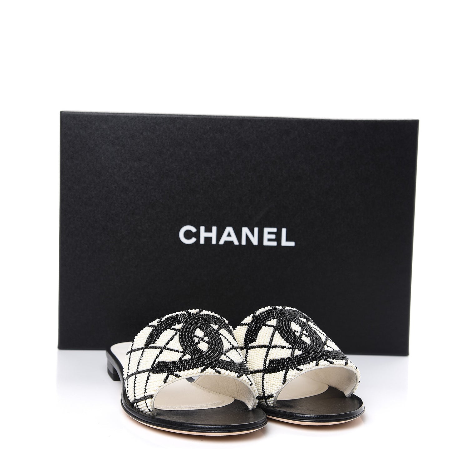 Pearl Embroidery CC Mules 36 Black White