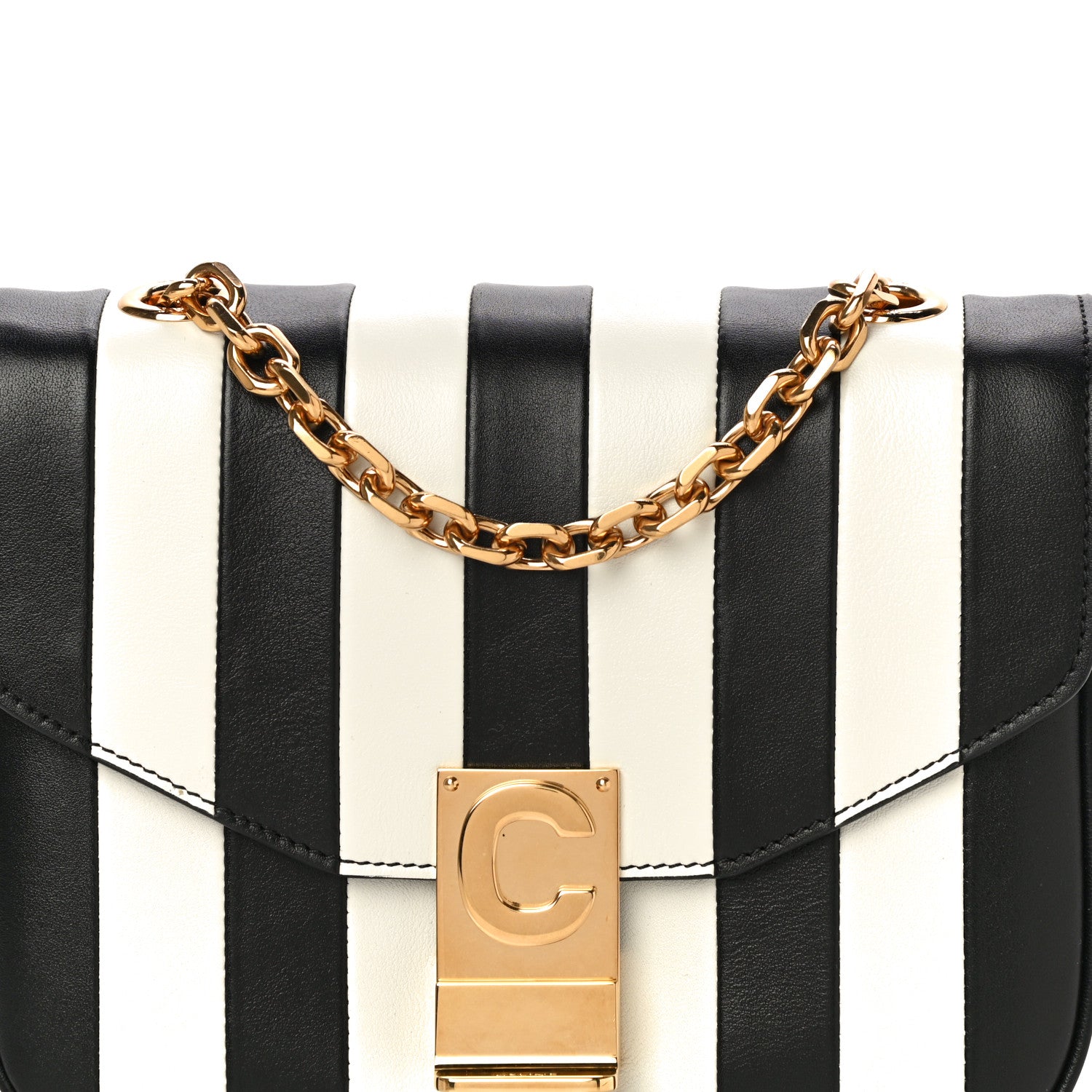 Celine Shiny Calfskin Stripes Small C Bag Black 7 of 10