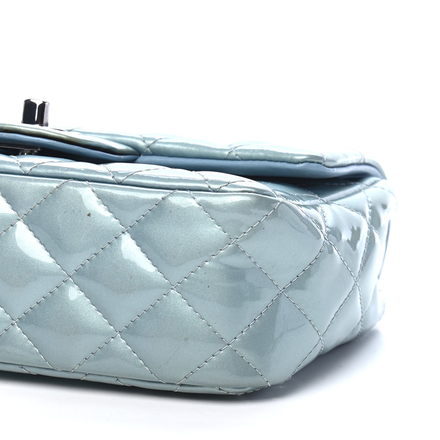 Patent Calfskin Quilted Mini Rectangular Flap Light Blue