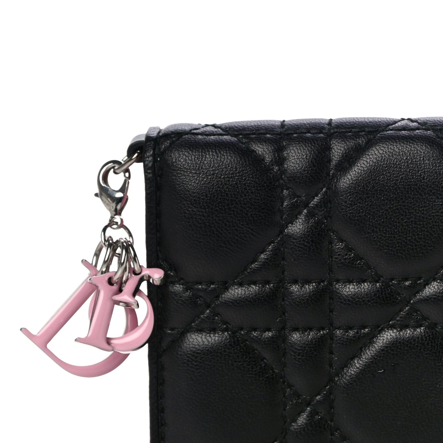 Christian Dior Lambskin Cannage Bi-Color Small Lady Dior Flap Card Holder Black Pink 8 of 10