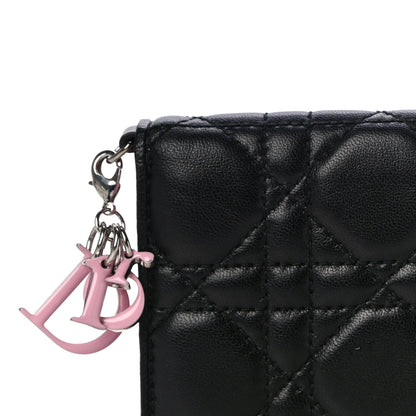 Christian Dior Lambskin Cannage Bi-Color Small Lady Dior Flap Card Holder Black Pink 8 of 10