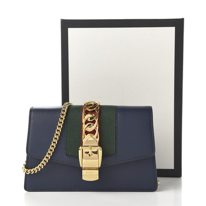 Gucci Calfskin Super Mini Sylvie Chain Shoulder Bag Blue 11 of 11